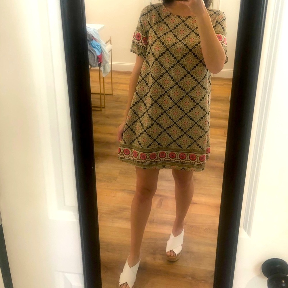 Navy Blue Shift Dress with Cream and Hot Pink